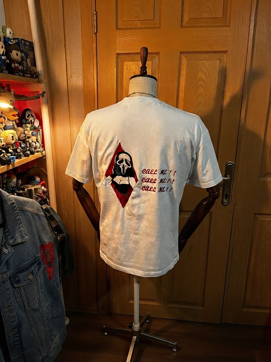 "Ghostface" Nakışlı Oversize Beyaz