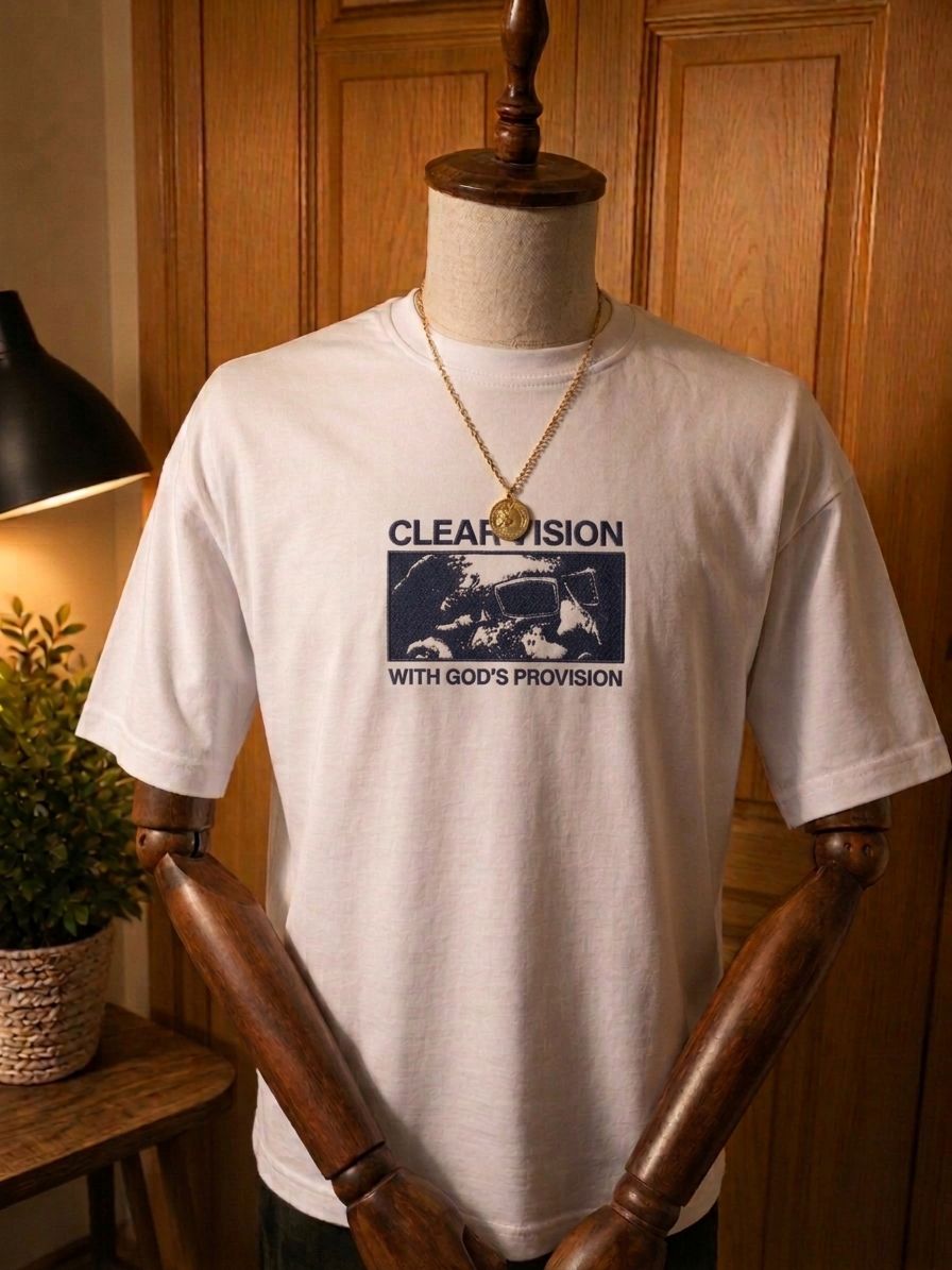 Nakış Detaylı Oversize Beyaz T-Shirt – “CLEAR VISION”
