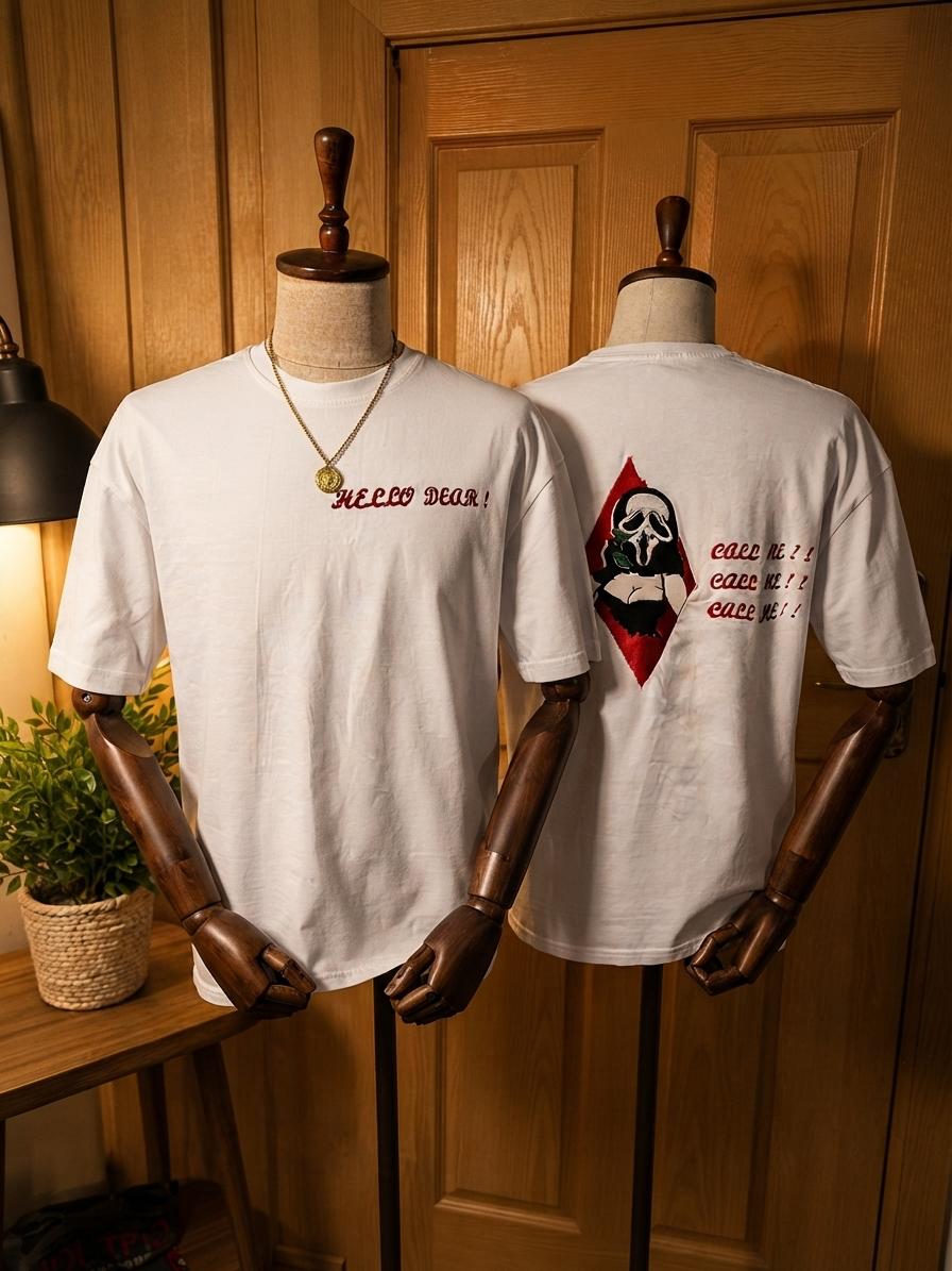 "Ghostface" Nakışlı Oversize Beyaz
