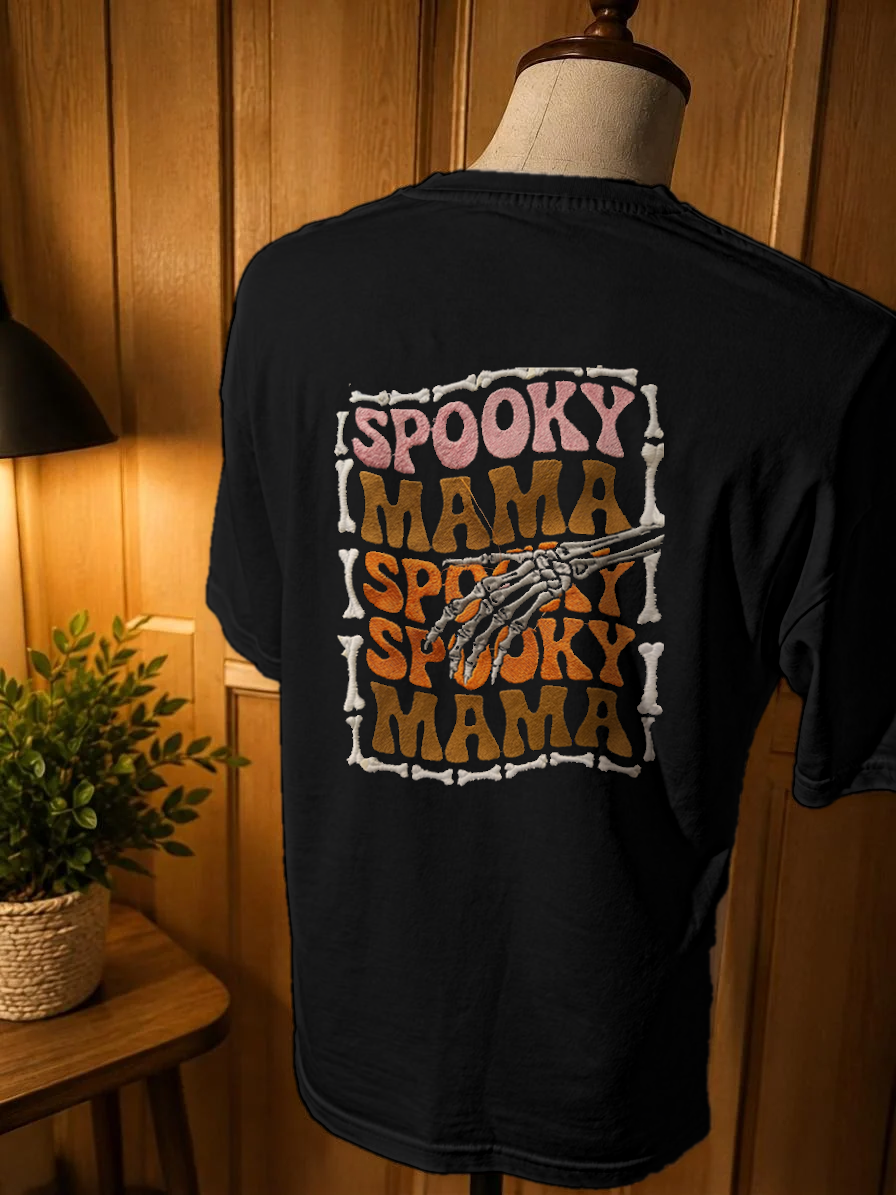 "SPOOKY MAMA" Halloween Nakışlı Tişört